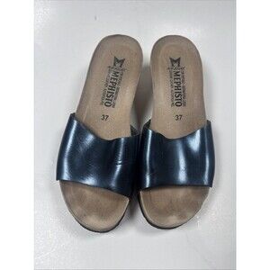 Mephisto Lise Slide On  Wedge Heel Sandals~Blue Metalic~Size 37 Women's